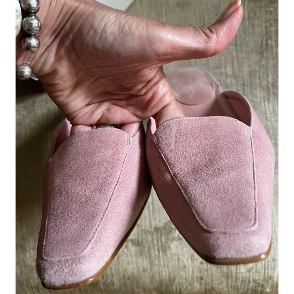 Anne Taylor Loft Kitten Heels Slip on Mules Jade Lt Pink Suede cottagecore 6.5